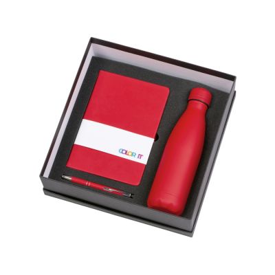 Подарочный набор с блокнотом С1, металлической ручкой и термобутылкой, красный-1