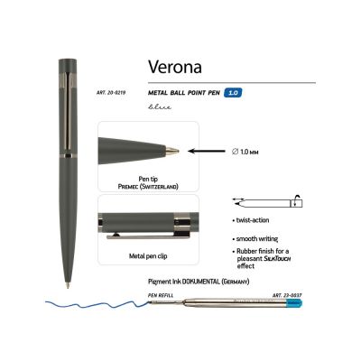 Ручка шариковая автоматическая BrunoVisconti VERONA цвет корпуса серый, soft-touch, 1 мм, синяя-1