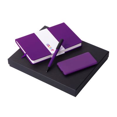Подарочный набор c блокнотом С2, ручкой и повербанком 5000 mAh, фиолетовый-0