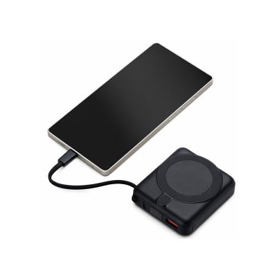 Магнитный беспроводной внешний аккумулятор c подсветкой лого Энчант, 10000 мАч, черный-6