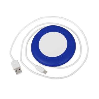 Беспроводное зарядное устройство со встроенным кабелем 2-в-1 Disc, синий-1