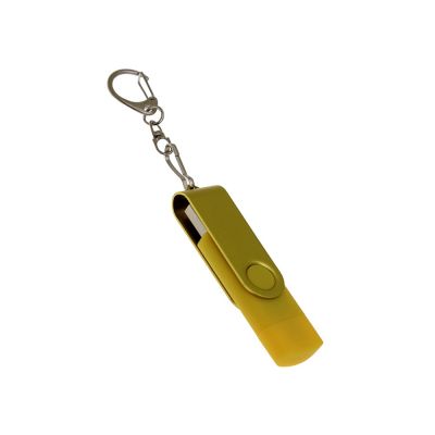 USB-флешка на 64 Гб 2 в 1 поворотный механизм, c дополнительным разъемом Type-C с одноцветным металлическим клипом, желтый-0