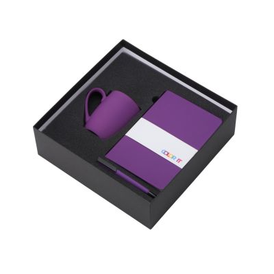 Подарочный набор с блокнотом С2, пластиковой ручкой и кружкой, фиолетовый-1