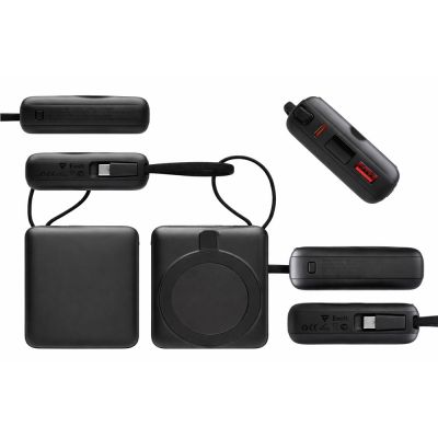 Магнитный беспроводной внешний аккумулятор c подсветкой лого Энчант, 10000 мАч, черный-2