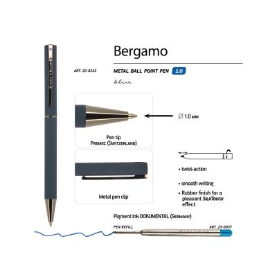 Ручка Bergamo шариковая автоматическая, синий металлический корпус, 0,7 мм, синяя-2