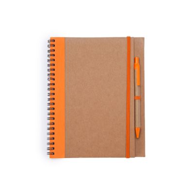 Блокнот А5+ ALANI с шариковой ручкой, крафтовый/оранжевый-8