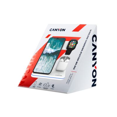 Беспроводное зарядное устройство для гаджетов 3-в-1 с технологией QI Canyon WS-302 (CNS-WCS302W), белый-5