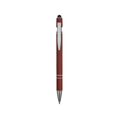 Ручка металлическая soft-touch шариковая со стилусом Sway, темно-красный/серебристый-1
