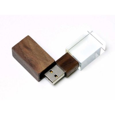 USB-флешка на 64 ГБ прямоугольной формы, под гравировку 3D логотипа, материал стекло, с деревянным колпачком красного цвета, зеленый-1
