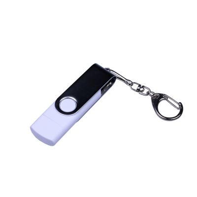 USB-флешка на 16 Гб поворотный механизм, c двумя дополнительными разъемами MicroUSB и TypeC, белый-0