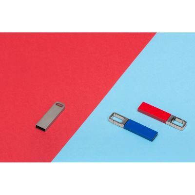 Флеш-карта USB 2.0 16 Gb с карабином Hook, красный/серебристый-2