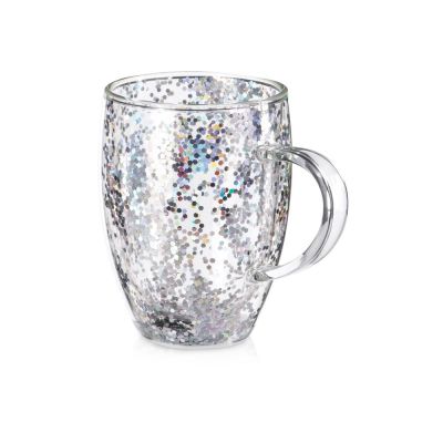 Кружка с двойными стенками с блестками, 360 мл, серебристый-0