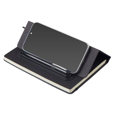 Набор блокнот А5 с магнитным держателем для ручки и подставкой для телефона и металлической шариковой ручкой NotaBene, черный-1