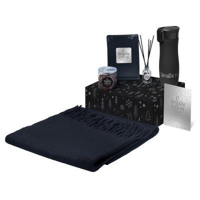 Подарочный набор с палантином и термокружкой, черный-0