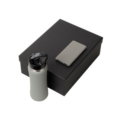 Подарочный набор с бутылкой для воды и повербанком С1, 5000 mAh, серый-1