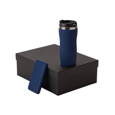 Подарочный набор c термокружкой С1 и повербанком С2, темно-синий-0