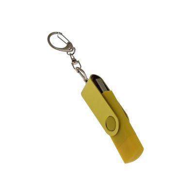USB-флешка на 128 Гб 2 в 1 поворотный механизм, c дополнительным разъемом Type-C с одноцветным металлическим клипом, желтый-1