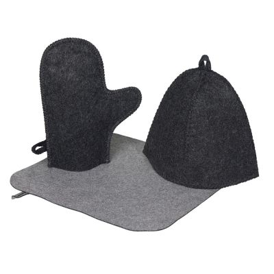 Банный набор из шапки, рукавицы и коврика Calm, серый-0