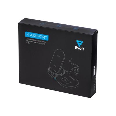 Складная зарядная станция с беспроводной зарядкой Flashport, 15 Вт, черный-14
