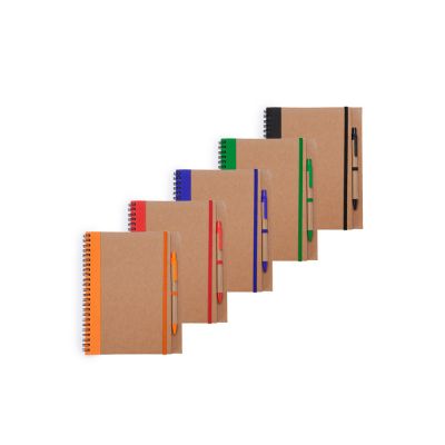 Блокнот А5+ ALANI с шариковой ручкой, крафтовый/оранжевый-4