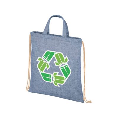 Рюкзак со шнурком Pheebs из 210 г/м2 переработанного хлопка, синий меланж-3