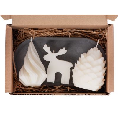 Свечи на подставке Олень, шишка, елочка-6