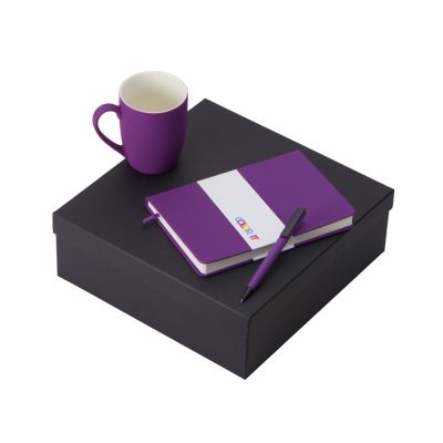 Подарочный набор с блокнотом С2, пластиковой ручкой и кружкой, фиолетовый-0