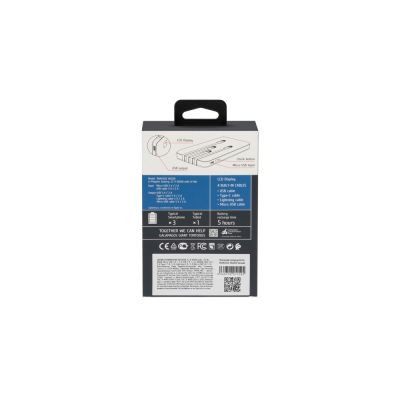 RIVACASE VA2210 (10000 мАч) внешний аккумулятор с дисплеем и встроенными кабелями, белый, 12/48-14