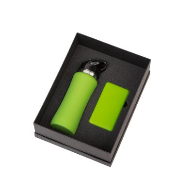 Подарочный набор с бутылкой для воды и повербанком С1, 5000 mAh, зеленое яблоко-0