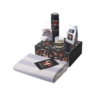 Подарочный набор c пледом, термосом, свечой и миндалем, черный-0