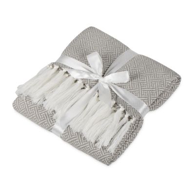 Плед акриловый Tassel с белой бахромой, бежевый-0