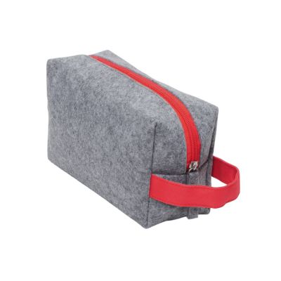 Косметичка из РПЕТ фетра с ручкой Felt, серый с красным-1