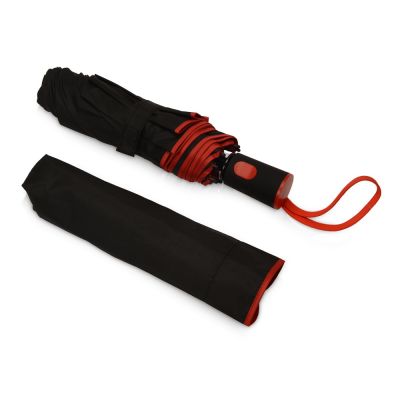 Зонт-полуавтомат складной Motley с цветными спицами, черный/красный-2