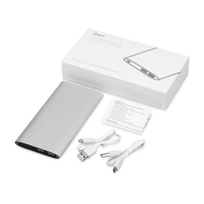 Портативное зарядное устройство Джет с 2-мя USB-портами, 8000 mAh, серебристый-4