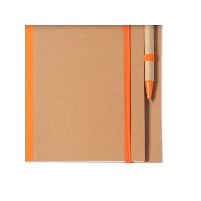 Блокнот А5+ ALANI с шариковой ручкой, крафтовый/оранжевый-3