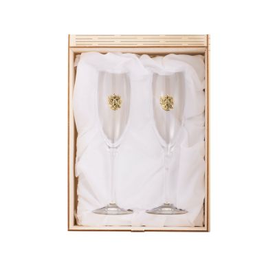 Набор бокалов для шампанского За Россию Chinelli в деревянной коробке-2