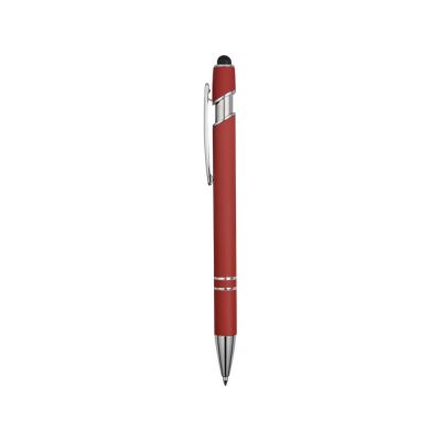 Ручка металлическая soft-touch шариковая со стилусом Sway, красный/серебристый-2