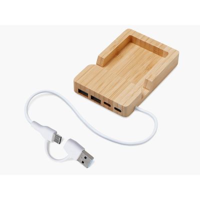 USB хаб Memo, 2*USB, 2*Type C, бамбук-0