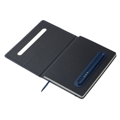 Набор блокнот А5 с магнитным держателем для ручки и подставкой для телефона и металлической шариковой ручкой NotaBene, темно-синий-4