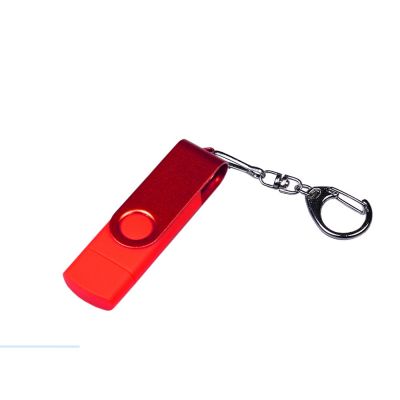 USB-флешка на 16 Гб 3 в 1 поворотный механизм, c двумя дополнительными разъемами MicroUSB и TypeC C с одноцветным металлическим клипом, красный-0