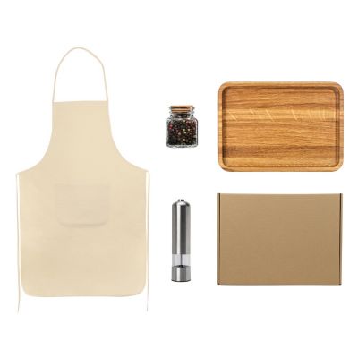 Подарочный набор для кухни с фартуком, подносом, мельницей и специями-0