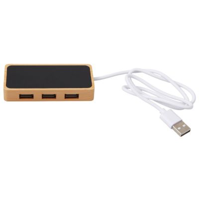 USB хаб с подсветкой лого Reedia S5, 3*USB, 1*Type C, бамбук, черный-2