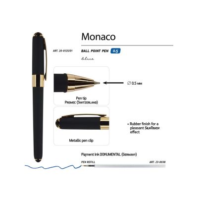 Ручка пластиковая шариковая Monaco, 0,5мм, синие чернила, черный-2