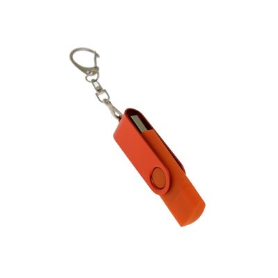 USB-флешка на 128 Гб 2 в 1 поворотный механизм, c дополнительным разъемом Type-C с одноцветным металлическим клипом, оранжевый-1