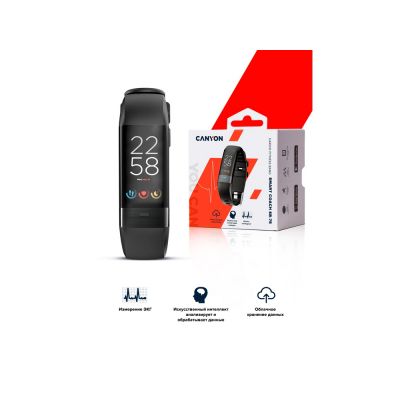 Фитнес-браслет с виртуальным тренером и измерением ЭКГ Canyon Smart Coach SB-75, IP67, черный-4