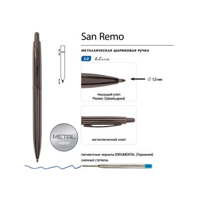 Ручка металлическая шариковая San Remo, вороненая сталь-2