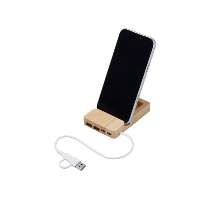 USB хаб Memo, 2*USB, 2*Type C, бамбук-2