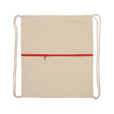 Рюкзак-мешок хлопковый Lark с цветной молнией, натуральный/красный-3