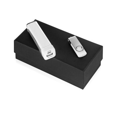 Подарочный набор Flashbank с флешкой и зарядным устройством, белый-0