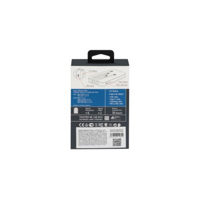 RIVACASE VA2220 (20000 мАч) внешний аккумулятор с дисплеем и встроенными кабелями, белый, 12/24-14